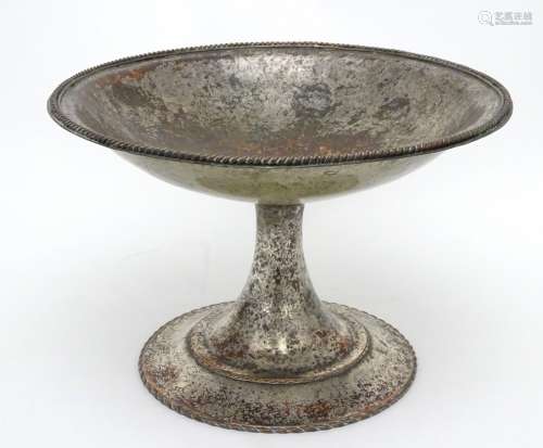 A 19thC hammered (planished) Silver Plate on copper Tazza / Comport / table centrepiece fruit stand