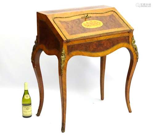 A late 19thC burr yew and kingwood ladies writing desk / bonheur du jour with inlaid pull down