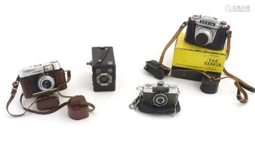 Four 20thC vintage cameras, comprising a Voigtlander 'Vitoret' 35mm (cased),
