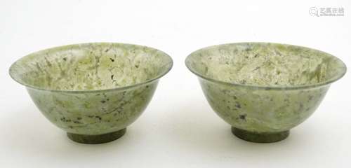 A pair of Spinach green Chinese jade dishes / bowls approx 4