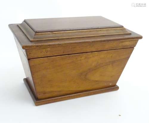 A 19thC mahogany Sarcophagus shaped 2-divisional tea caddy 10 1/4