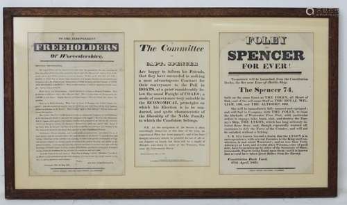 Political Interest: A triptych of 19thC notices regarding Captain Spencer. Approx.