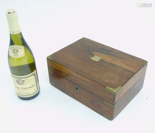 A 19thC Rosewood brass cornered vanity box.