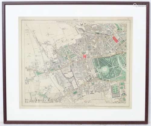 A framed detailed map of Kensington, London.