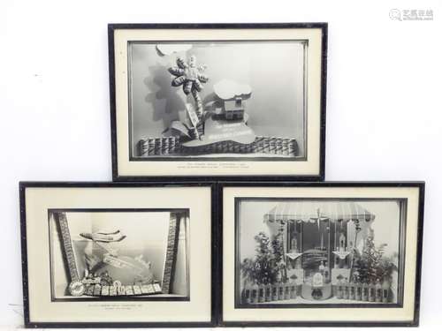 Advertising competition: Two 1950s framed black and white photographs of shop window advertising