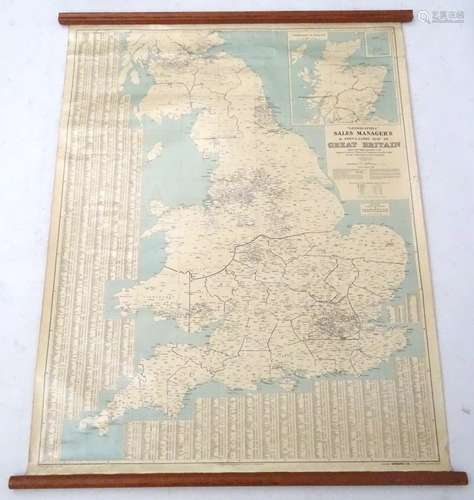 A wall hanging map of Great Britain.