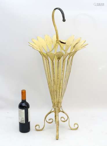 A late 20thC umbrella / stick stand with crook handle, formed as an opening umbrella,