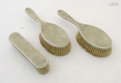 Shagreen : A set of 3 1930's brushes to include 2 hand brushes and a clothes brushes