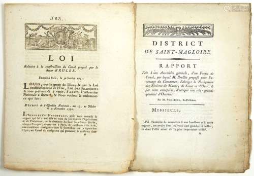 CRÉATION DU CANAL DE L'OURCQ. 2 Imprimés: «Distric...