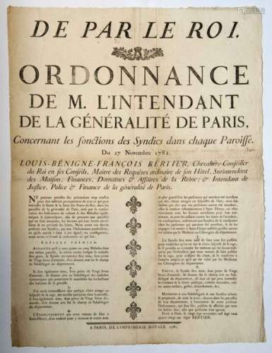 GÉNÉRALITÉ DE PARIS 1781. RAGE DES CHIENS, Maladie...