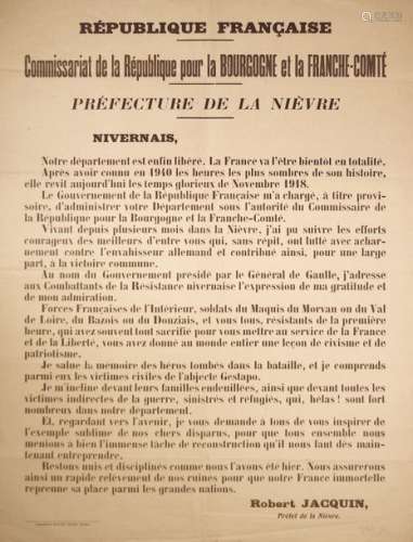 LA NIÈVRE LIBÉRÉE, Septembre 1944. «Commissariat d...