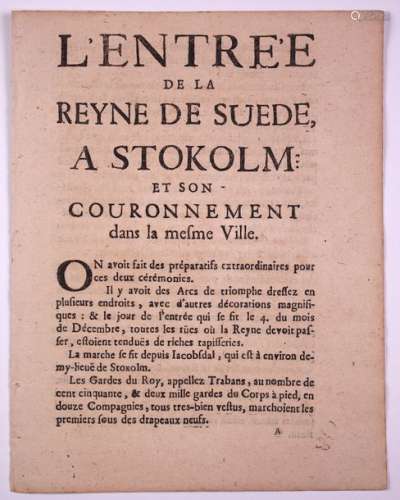 «L'ENTRÉE DE LA REYNE DE SUÈDE A STOKOLM (Stockhol...