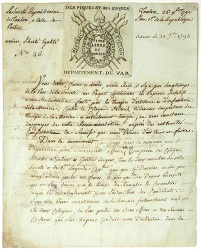 SOCIÉTÉ RÉPUBLICAINE DE TOULON (VAR). Lettre signé...