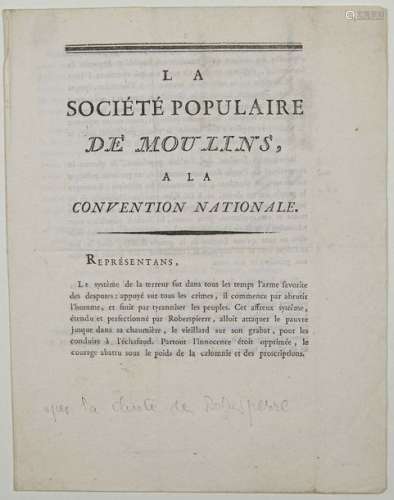 (ALLIER) Adresse Imprimée de la SOCIÉTÉ POPULAIRE ...