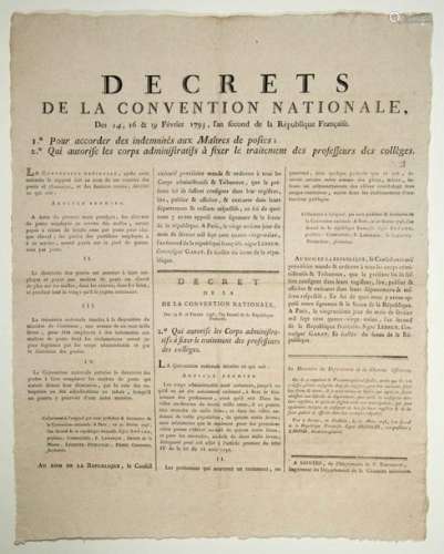 POSTE AUX CHEVAUX. 1793. Placard (49 x 39) Décrets...