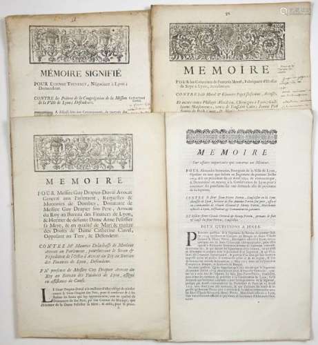 LYON. PROCÈS. 4 Imprimés: «Mémoire (de 1724) sur A...