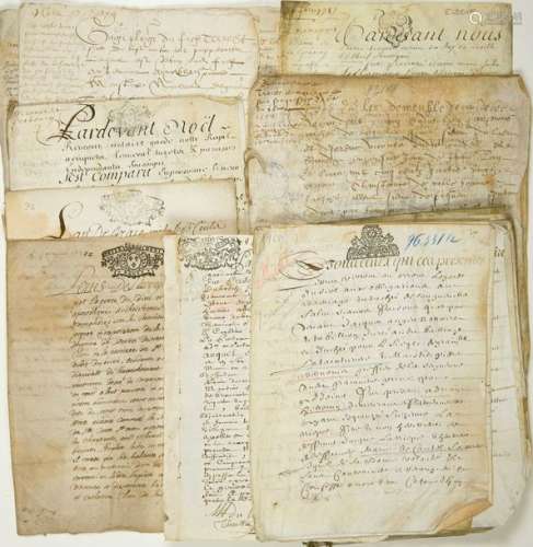 (SEINE MARITIME. 1584) 12 parchemins et papiers de...