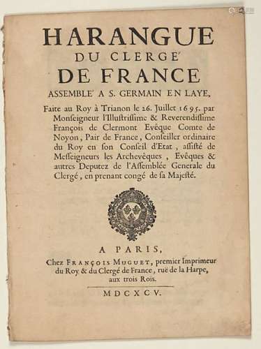 (HARANGUE FAITE AU ROY PAR L'ÉVÊQUE DE NOYON.) 