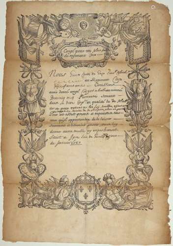 RÉGIMENT CORSE. 1680. CONGÉ MILITAIRE pour un Sold...