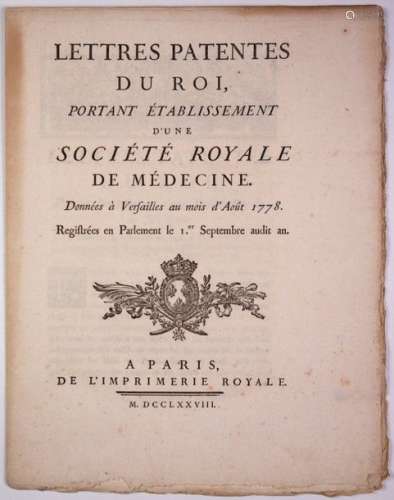 SOCIÉTÉ ROYALE DE MÉDECINE: Lettres patentes du Ro...