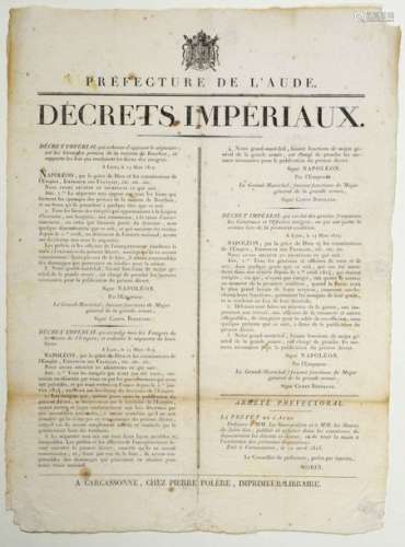 (LES CENT JOURS. Retour de NAPOLÉON. AUDE) Placard...