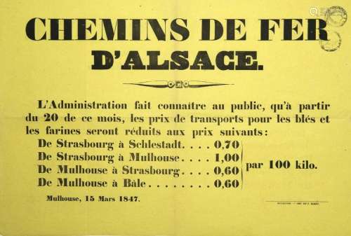 «CHEMIN DE FER D'ALSACE.» MULHOUSE (Haut Rhin), 15...