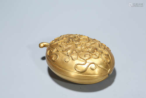 Chinese gilt bronze melon shape box.