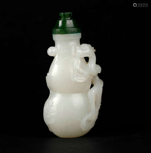 Chinese carved white jade double gourd vase.