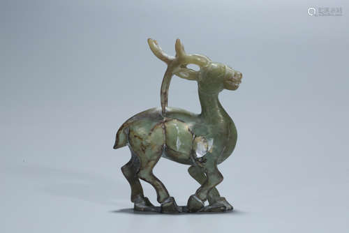 Chinese carved spinach jade deer figurine.