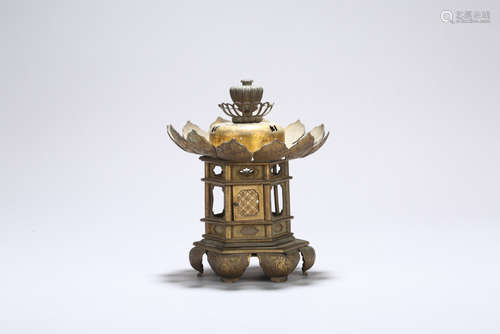 Chinese gilt bronze incense holder.