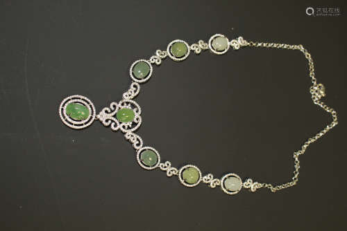 Chinese green jade cabochon necklace