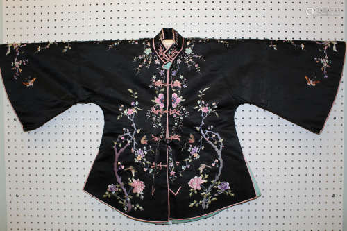 Chinese black silk embroidered jacket.