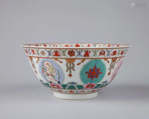 Chinese famille rose porcelain bowl, marked.