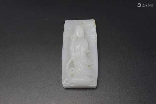 Chinese white jade guanyin plaque pendant.