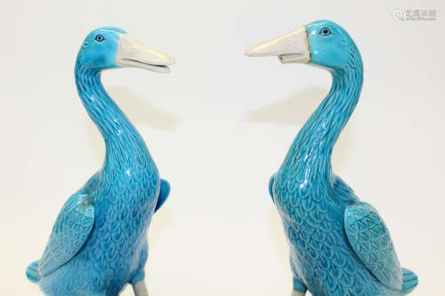 A group of five Chinese porcelain blue glazed ducks.