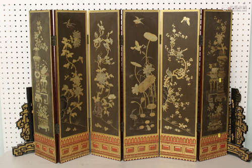 Six panel Japanese gilt lacquered screen