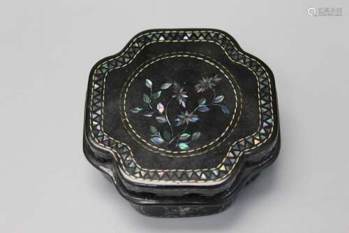 Chinese mother of pearl inlaid lacquer box.