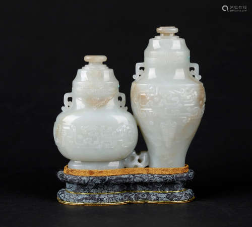 Chinese carved jade vases.