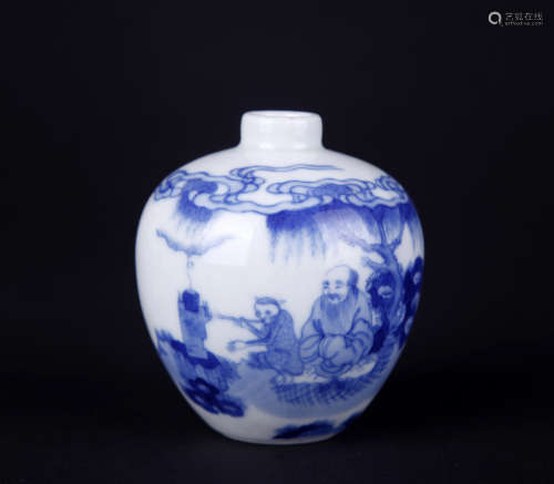 Chinese blue and white porcelain jar, Kangxi mark.