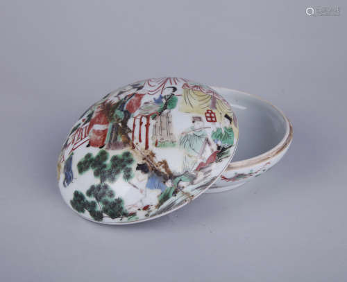 Chinese famille rose porcelain box, Kangxi mark.