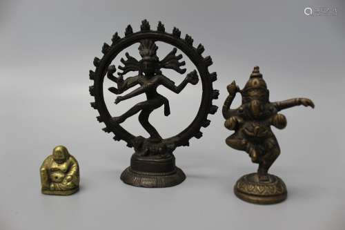 Three Indian bronze Buddha.