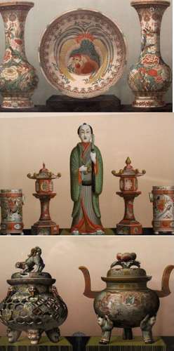 Set of three lithograph of Japanese ceramic art.