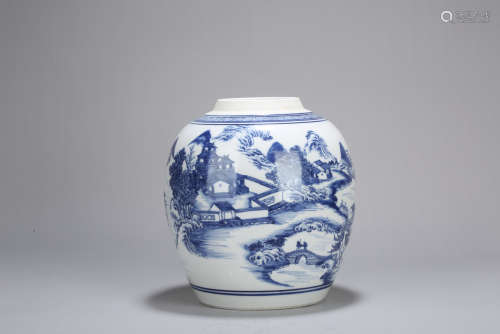 Chinese blue and white porcelain jar.