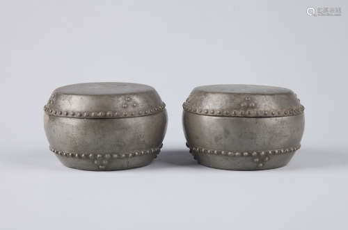 Pair of Chinese pewter boxes.