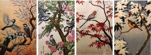 Four Seasons, set of Japanese wood block, by Toshi