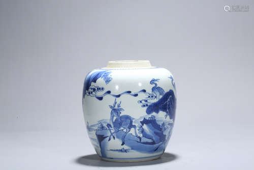 Chinese blue and white porcelain jar.