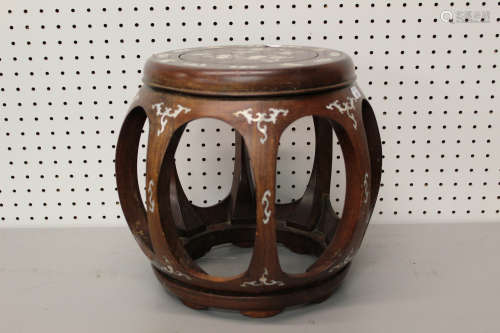 Chinese rosewood drum stool with mother of pearl