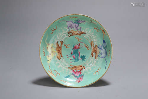 Chinese famille rose porcelain dish. Qianlong Mark.