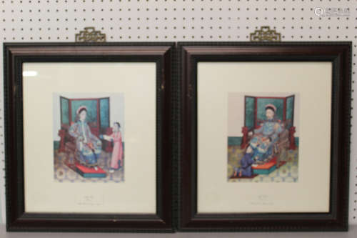 Two Chinese prints, framed with chop marks.