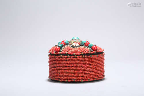 Tibetan coral beaded box.